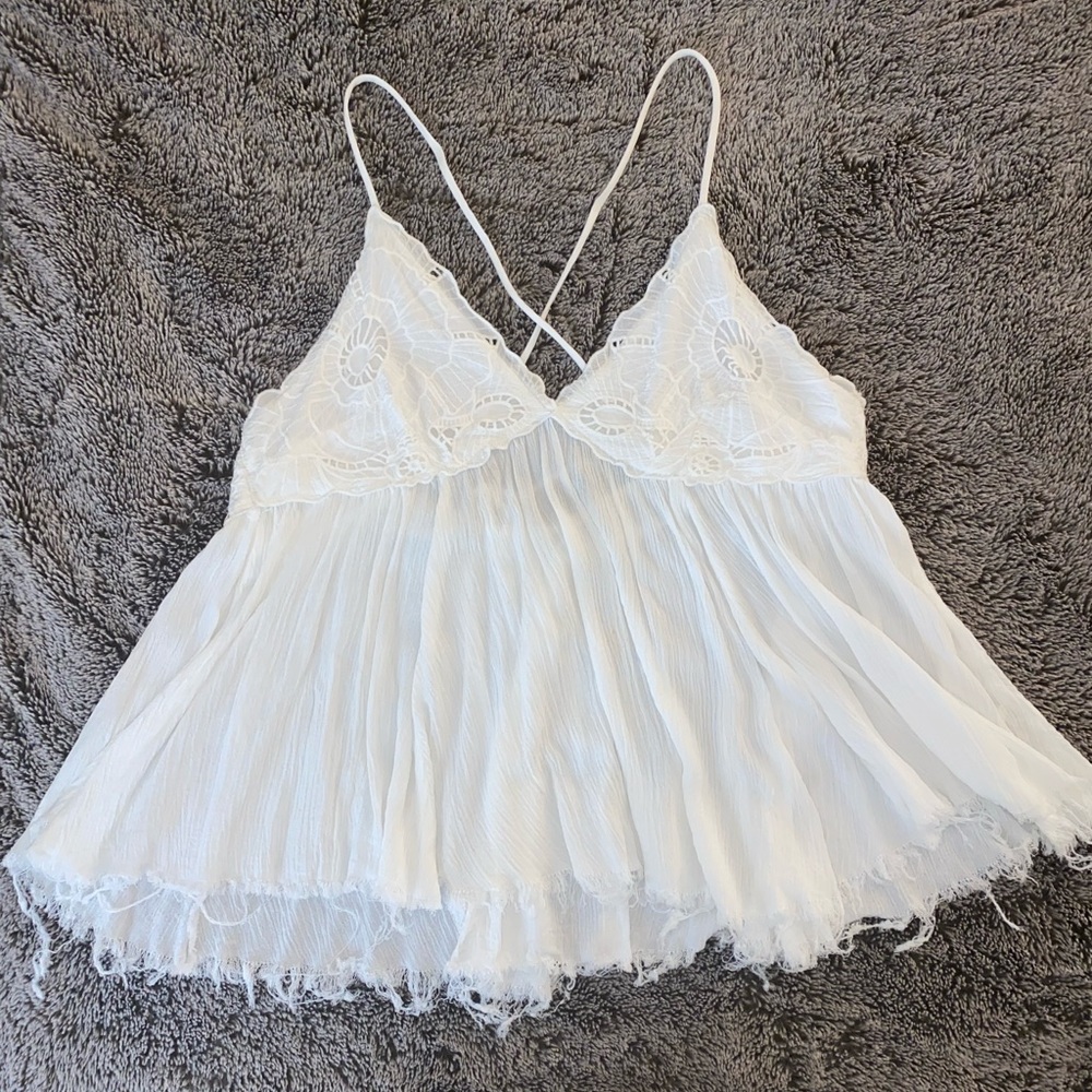 White crotchet lace flowy top